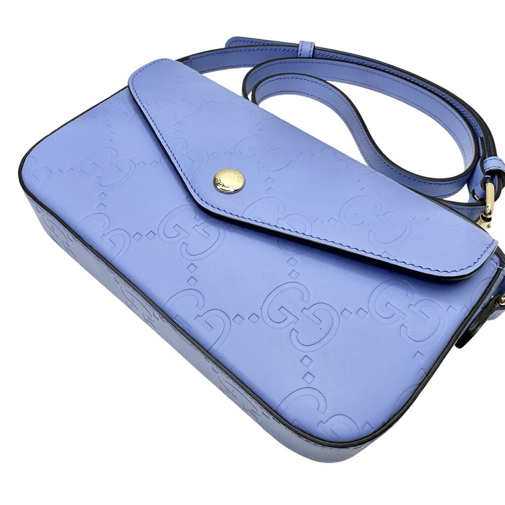 Gucci Gg Super Mini Shoulder Bag Women's Lilac Blue Leather Crossbody Strap NIB - Picture 9 of 13